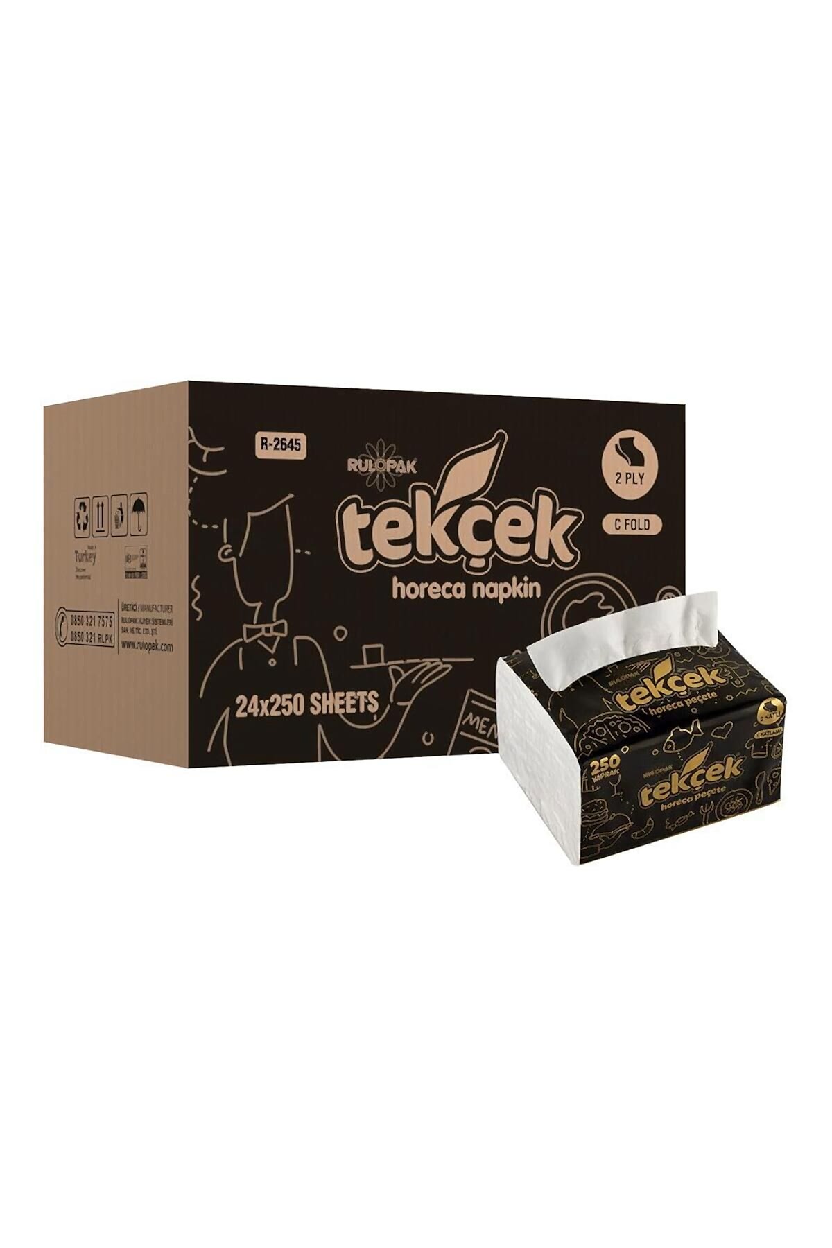 Tekçek Horeca Masa Üstü Dispenser Peçete 11.5 x 19 cm 250 Yaprak - 24 Adet (300402)